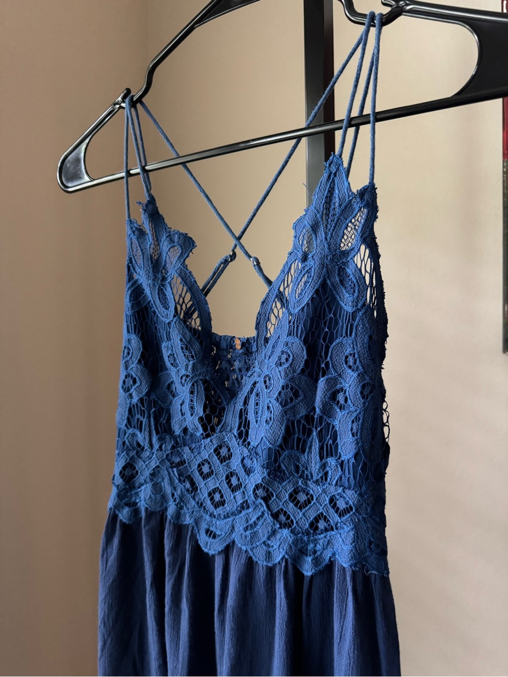 Free people navy blue Adella Lace-Trim Navy Blue Flowy Mini Dress - Picture 5 of 8